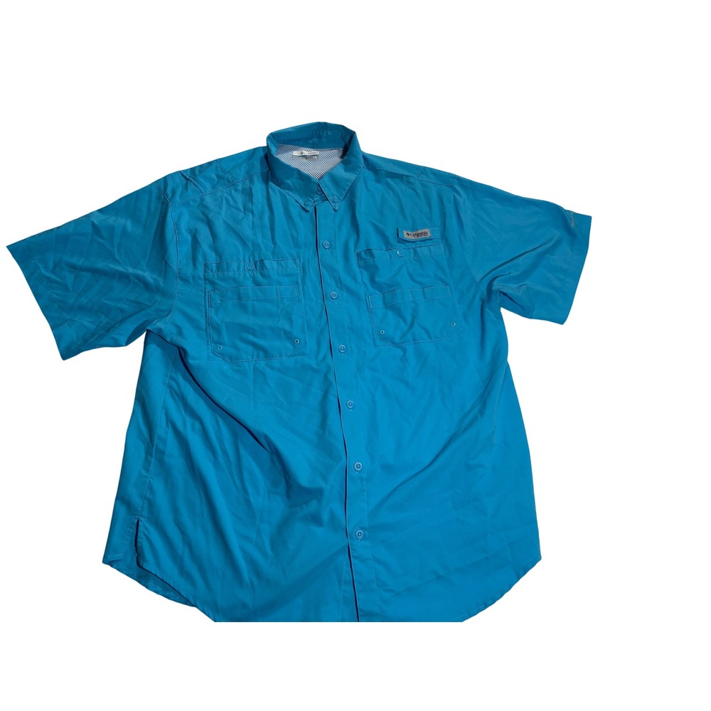 Columbia PFG Omni-Shade Men's Large Blue Short Sleeve Fishing Shirt